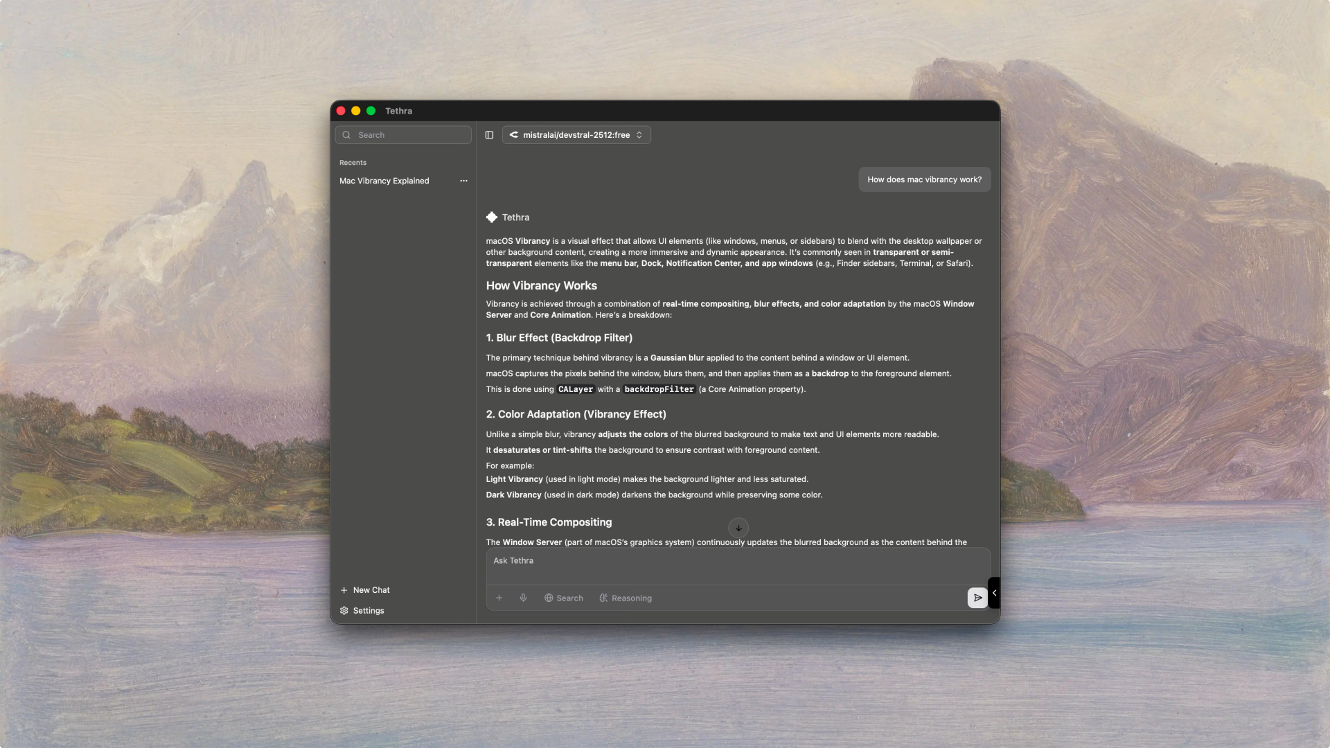 Tethra AI chat application showcase